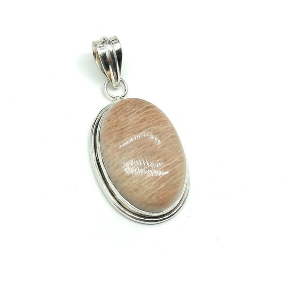 Pendant Sterling Silver w/ Neutral Color Oval Cut Stone - Blingschlingers.com - Picture 2 of 6